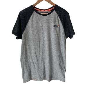SUPERDRY Men's Orange Label Crew Neck Baseball Tee T-Shirt Grey Size Large